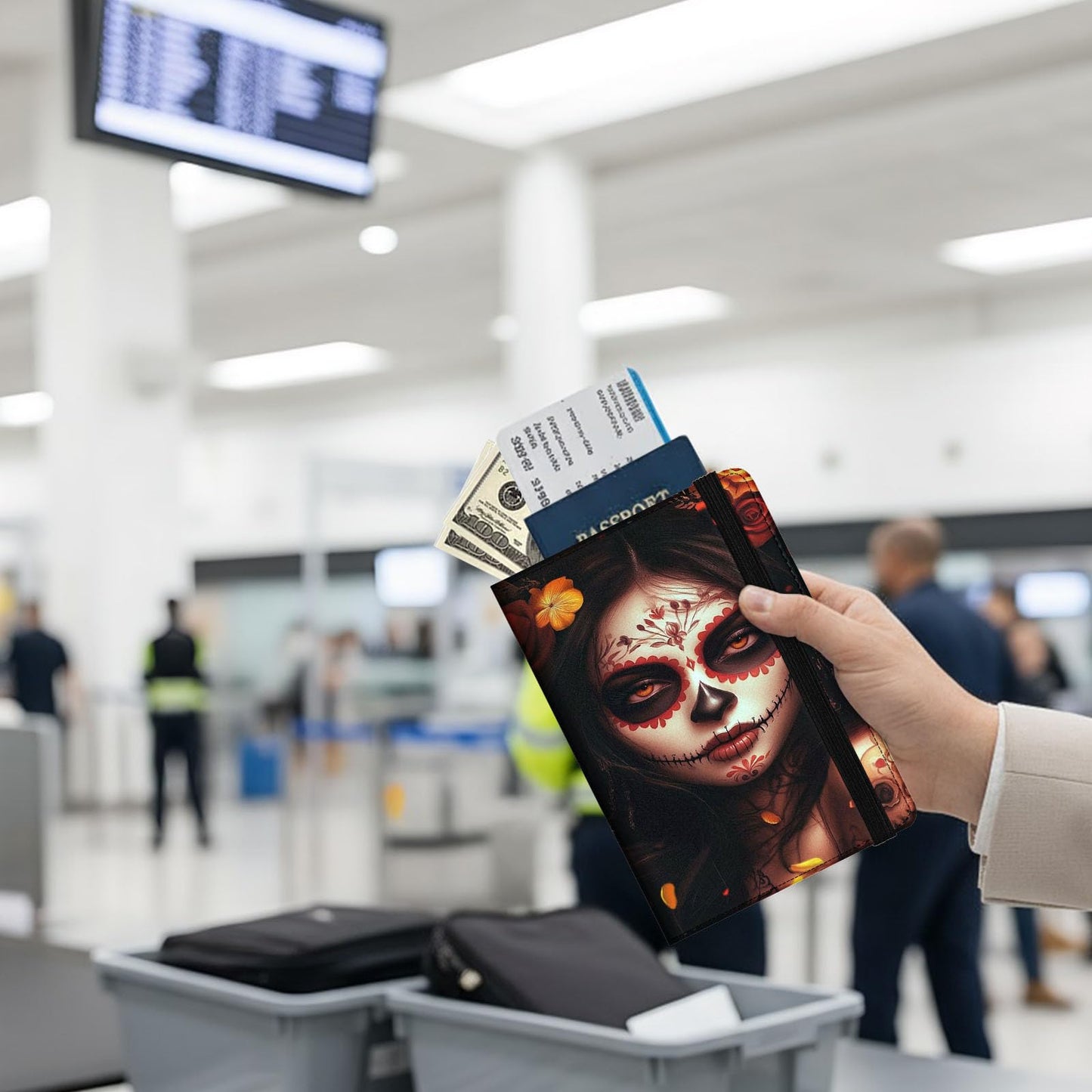 ZXYBNMLE Passport Holder Wallet Cover Case,RFID Blocking Passport Cover,Large Capacity Travel Wallet with Multi Card Slots (Day of The Dead Girl Art)