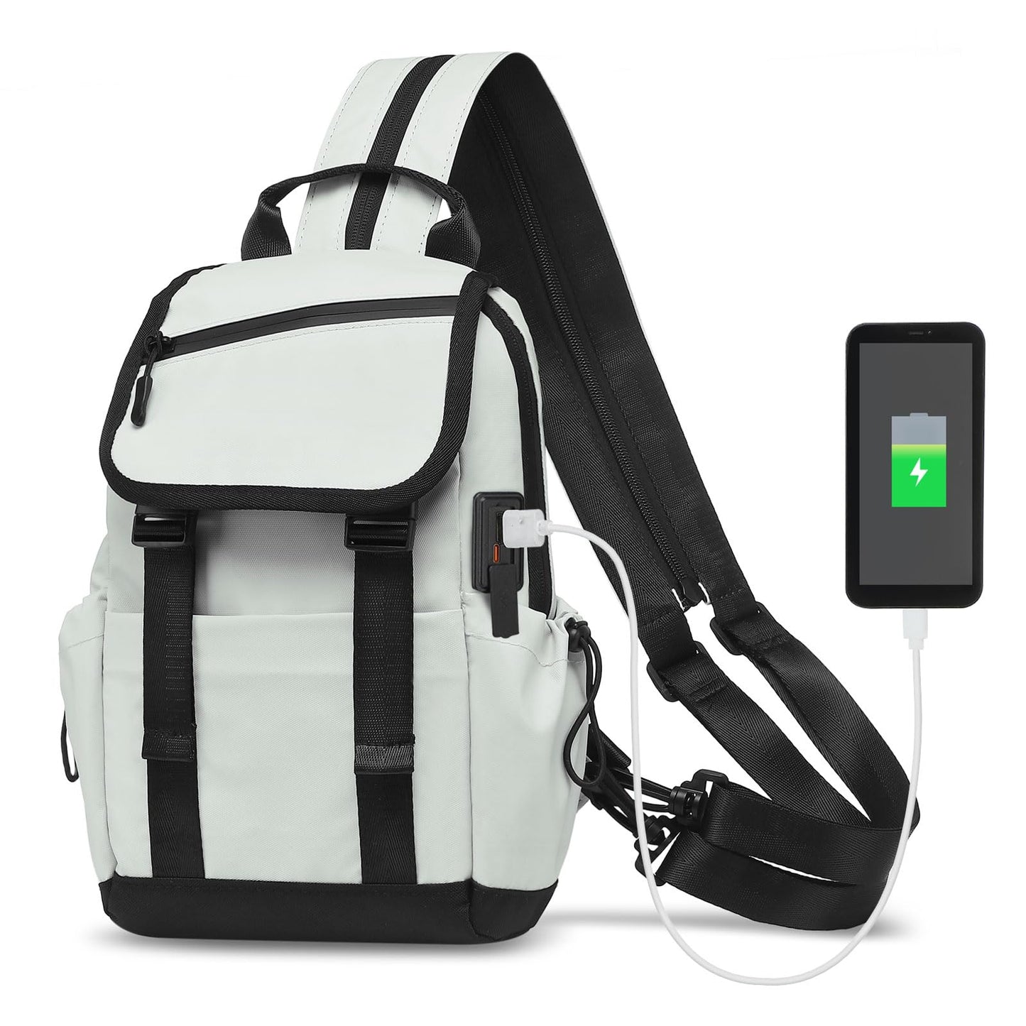 SUIKIHUM Small Backpack for Women Men, Convertible Crossbody Bags with USB Charge Port, Lightweight Casual Sling Shoulder for Outdoor Travel (Beige)