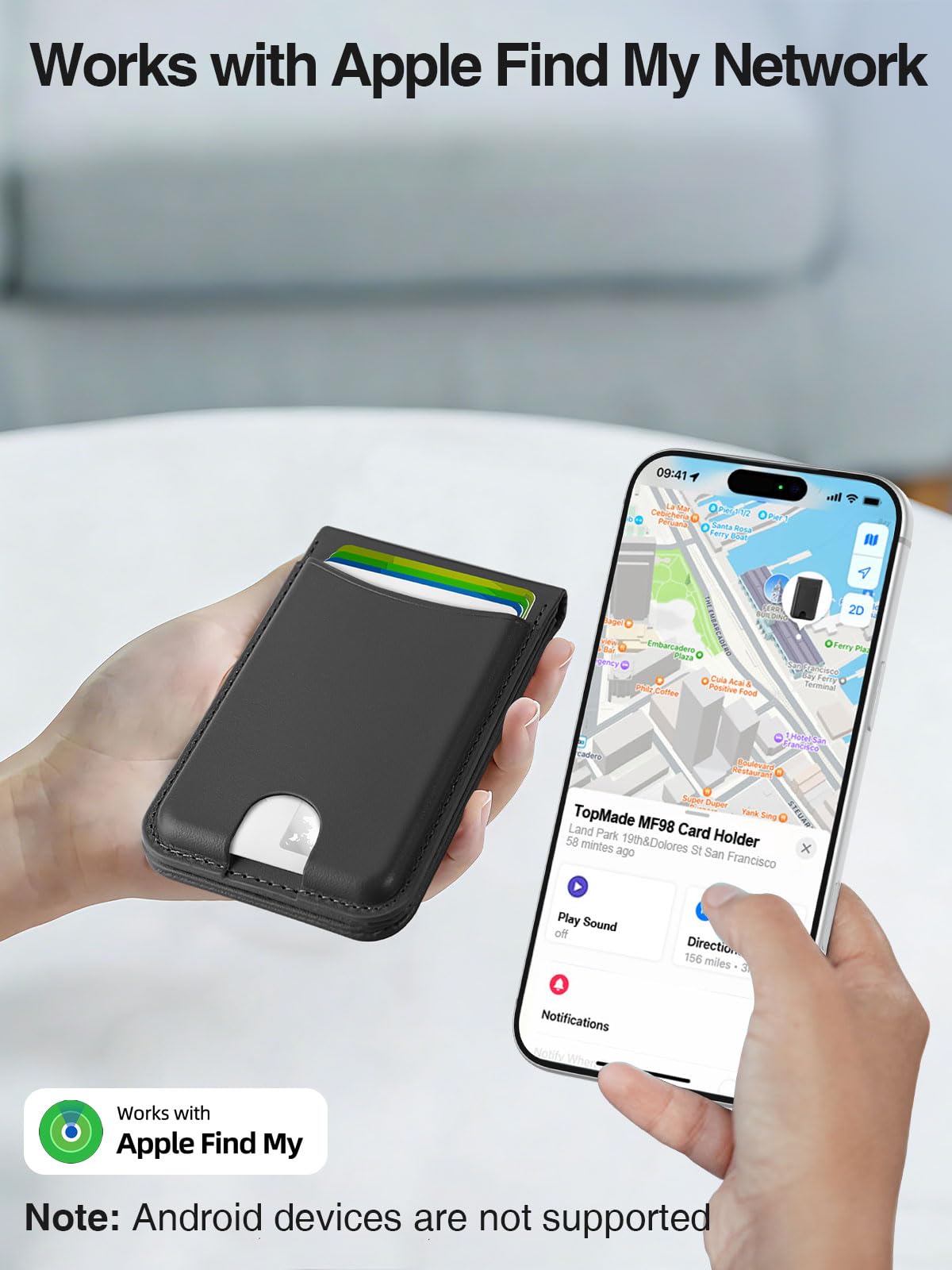 TopMade for MagSafe Wallet, Works with Apple Find My, Strongest Magnetic Wallet with Stand, 6 Card Holder, RFID Blocking, Magnetic Card Holder for iPhone 17/16/15/14/13/12 Series, Rechargeable, Black