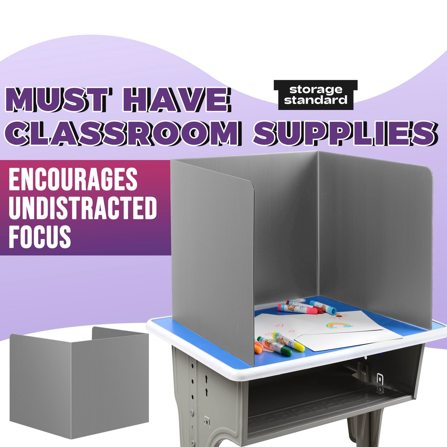 22-Pack Desk Dividers for Students - Waterproof & Durable Plastic Privacy Shield Divider, Classroom Folders Teacher Supplies, Easy-to-Clean Plastic Study Carrel Folder Boards for Student Desks, Grey
