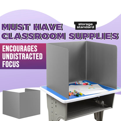 22-Pack Desk Dividers for Students - Waterproof & Durable Plastic Privacy Shield Divider, Classroom Folders Teacher Supplies, Easy-to-Clean Plastic Study Carrel Folder Boards for Student Desks, Grey