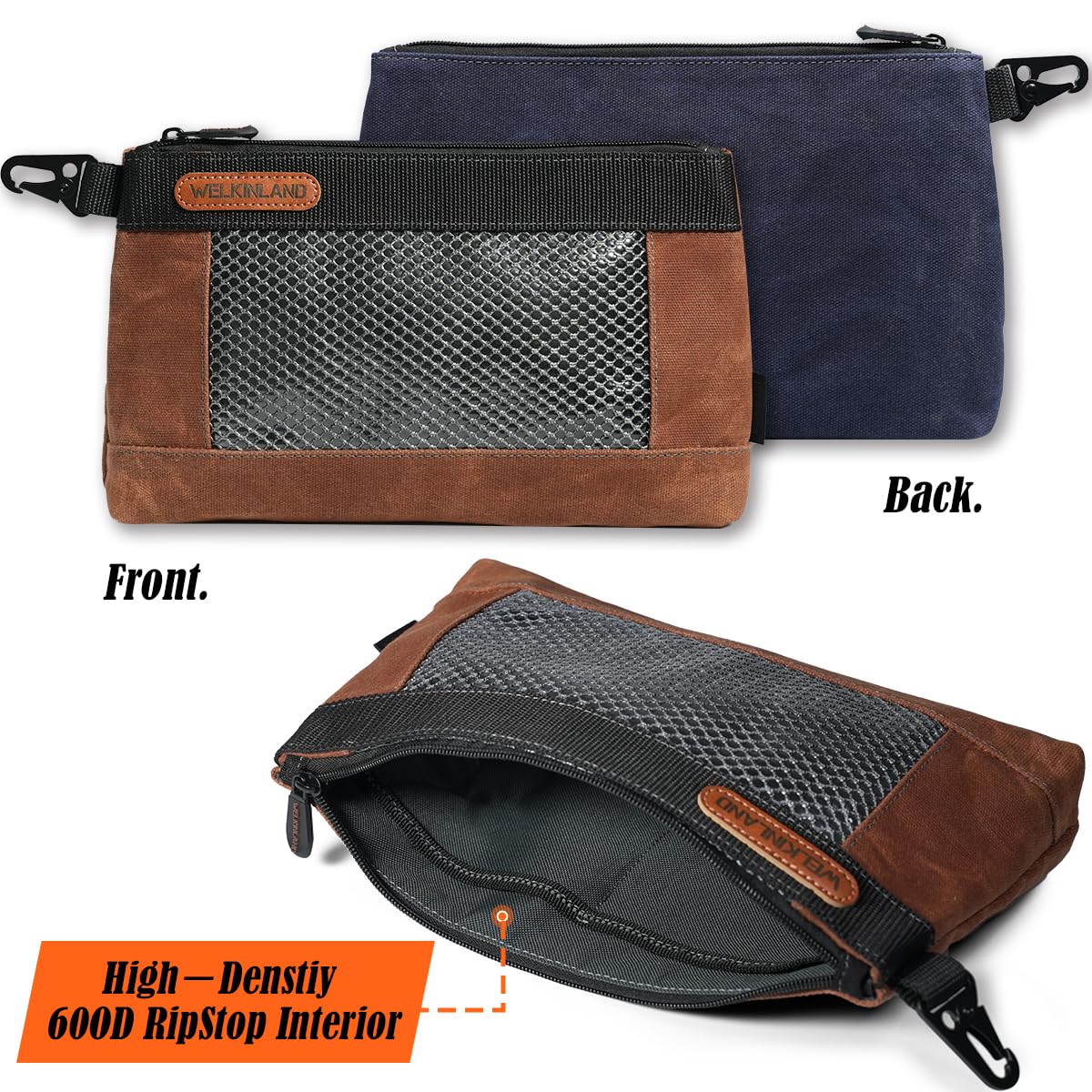 WELKINLAND 4 Piece-Pack Clear Tool Pouch, 12-Inch Tool Pouches, Heavy-Duty Waxed Canvas Zippered Tool Pouch, See-Thru Tool Pouches With Zipper, 4-Color Small Tool Bag