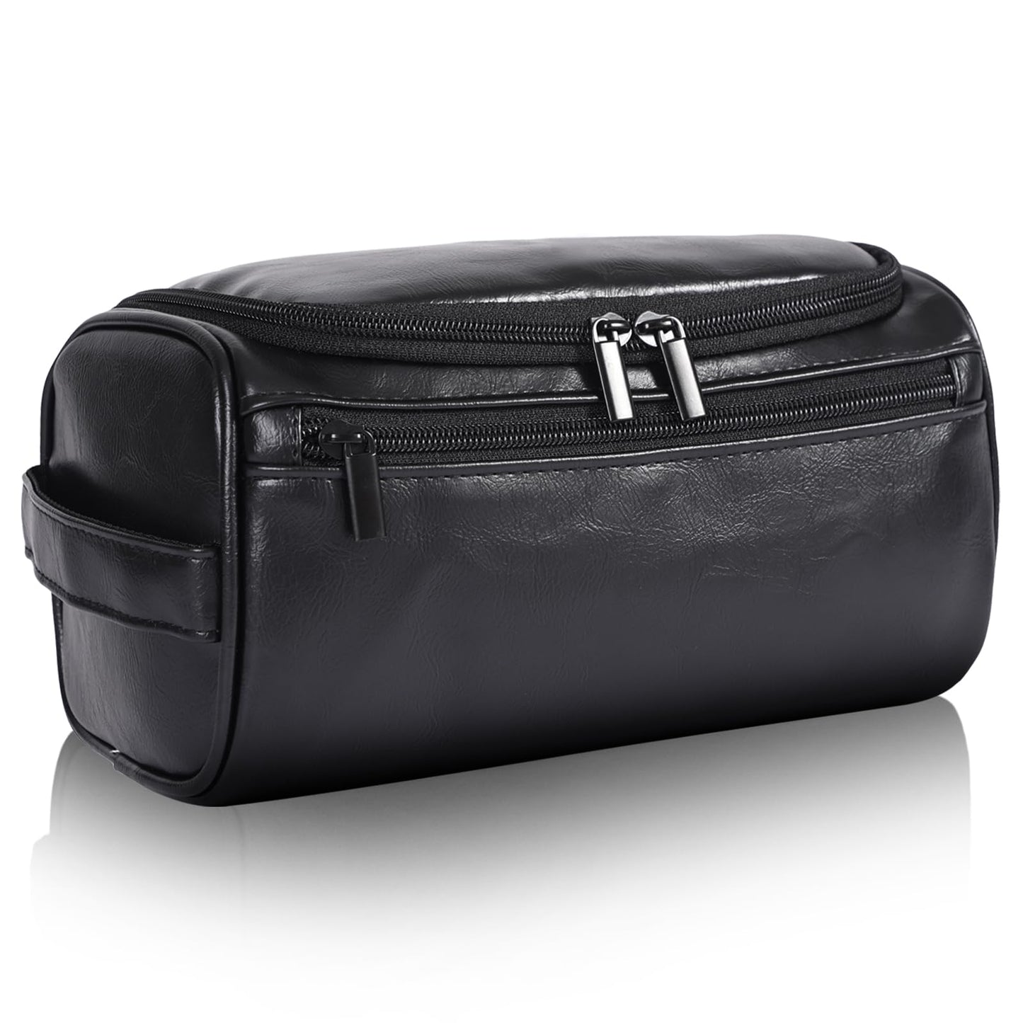 Seozata Toiletry Bag for Men, Hanging Travel Shaving Dopp Kit for Men and Women, Water-resistant Toiletries Organizer Bags, PU Leather Cosmetic Bags for Makeup Accessories (Black)