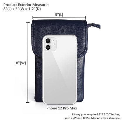 befen Geniune Leather Crossbody Wallet Purse Cell Phone Bags for Women, Women's Small Leather Crossbody Travel Bags - Fit iPhone 15 Pro Max (Navy Blue)