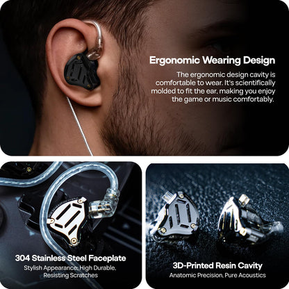 Linsoul KZ ZS10 PRO 2 In Ear Monitor IEM, 1DD+4BA Hybrid Wired Earbuds, with 4-Level Tuning Switch, 3-Way Crossover Gaming Earbuds, Silver-plated IEM Cable for Musician Audiophile (Black, Without Mic)
