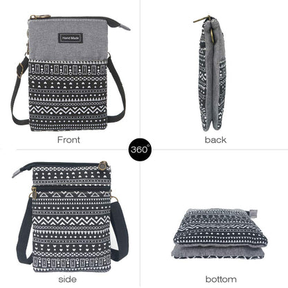Roomy Cell Phone Purse Wallet Canvas Small Crossbody Purse Bags with Shoulder Strap For Women teen girlsl (B-black and gray)