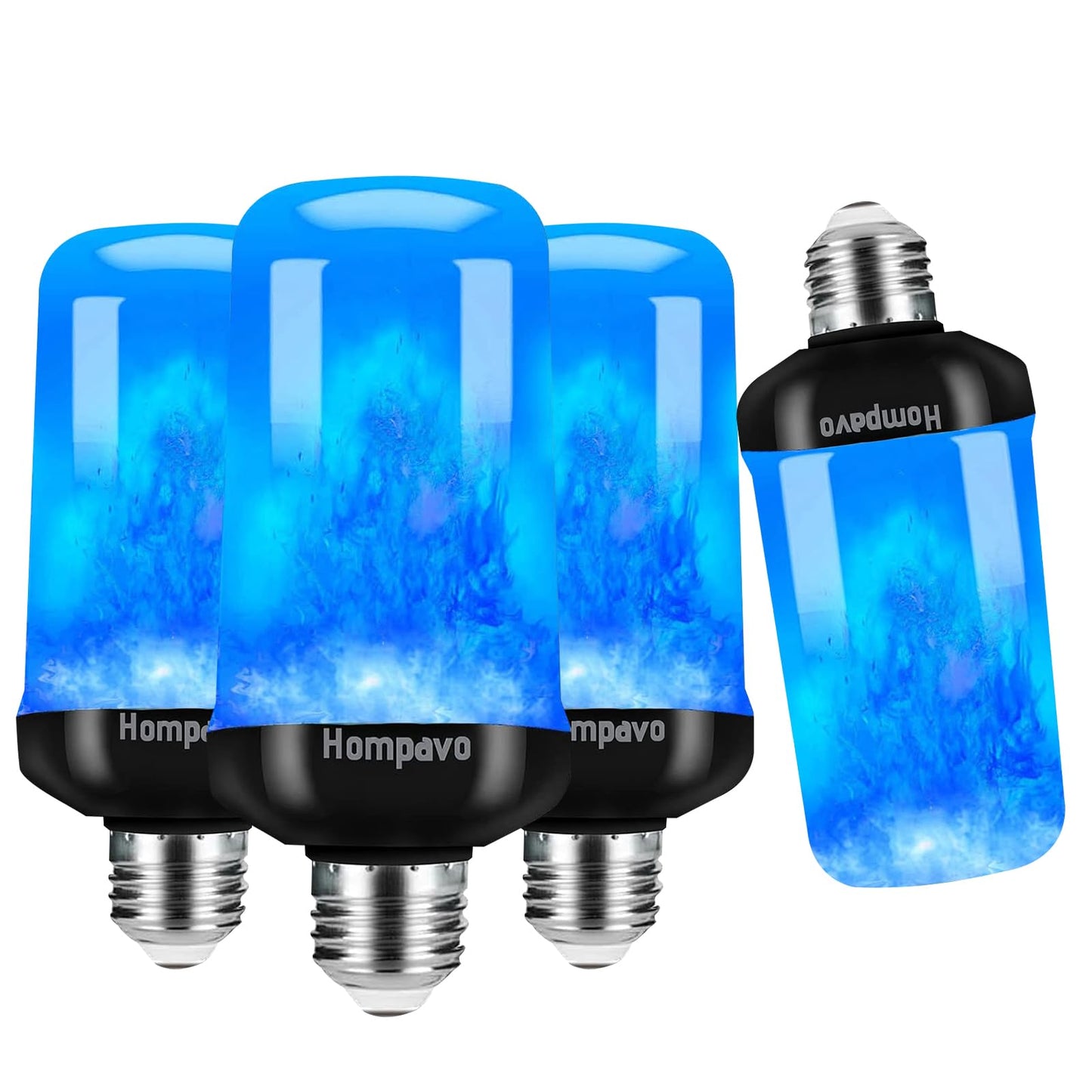 【Upgraded】Hompavo LED Flame Light Bulbs, 4 Modes Flickering Light Bulbs with Upside Down Effect, E26 Flame Bulb for Halloween Christmas Party Patio Porch Home Indoor Outdoor Decorations - 4 Blue