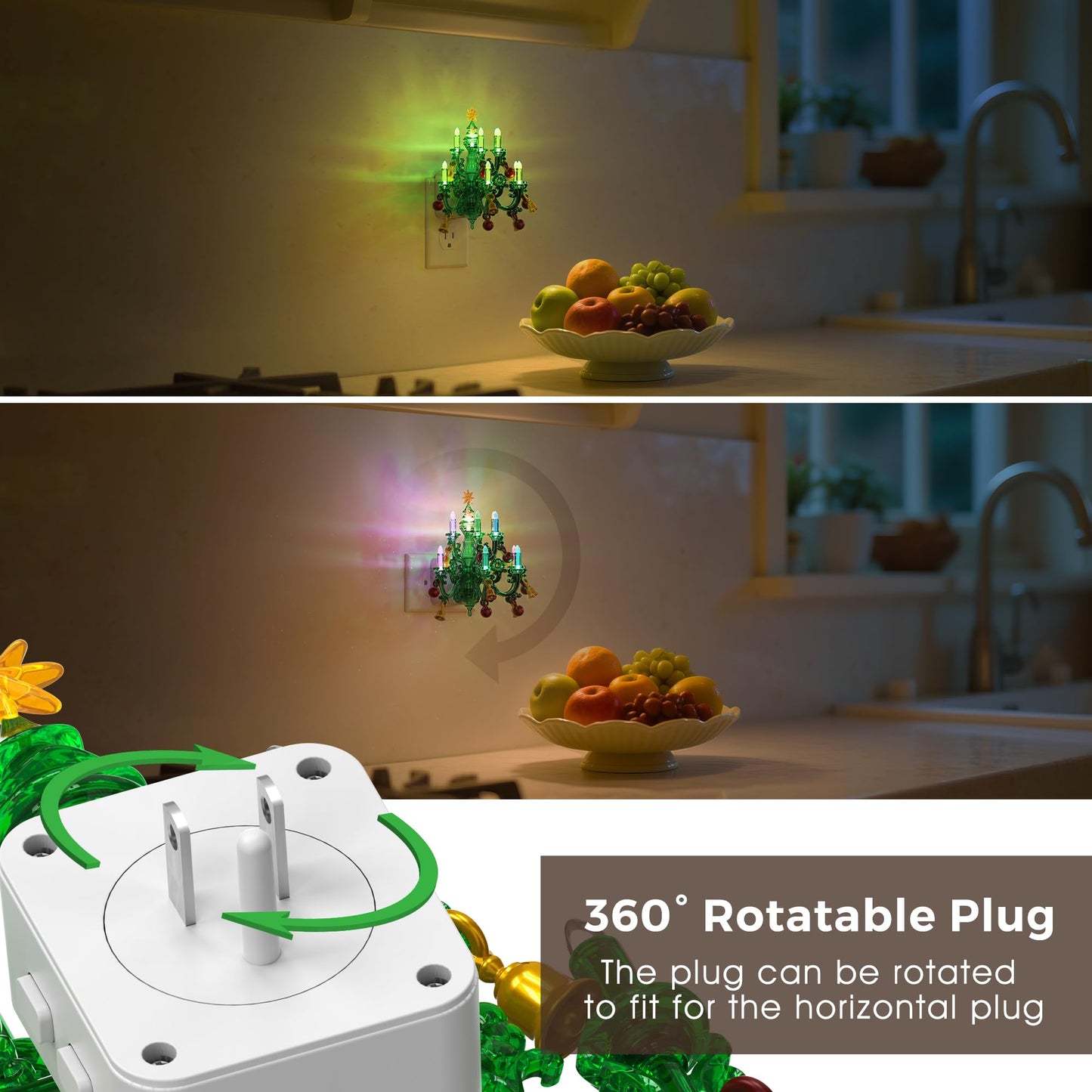 L LOHAS LED Christmas Night Light, Plug in Night Light with Dusk to Dawn Sensor, 3 Brightness Adjustable and RGB Mode, Ideal Nightlight for Christmas Home Decor, 2 Pack