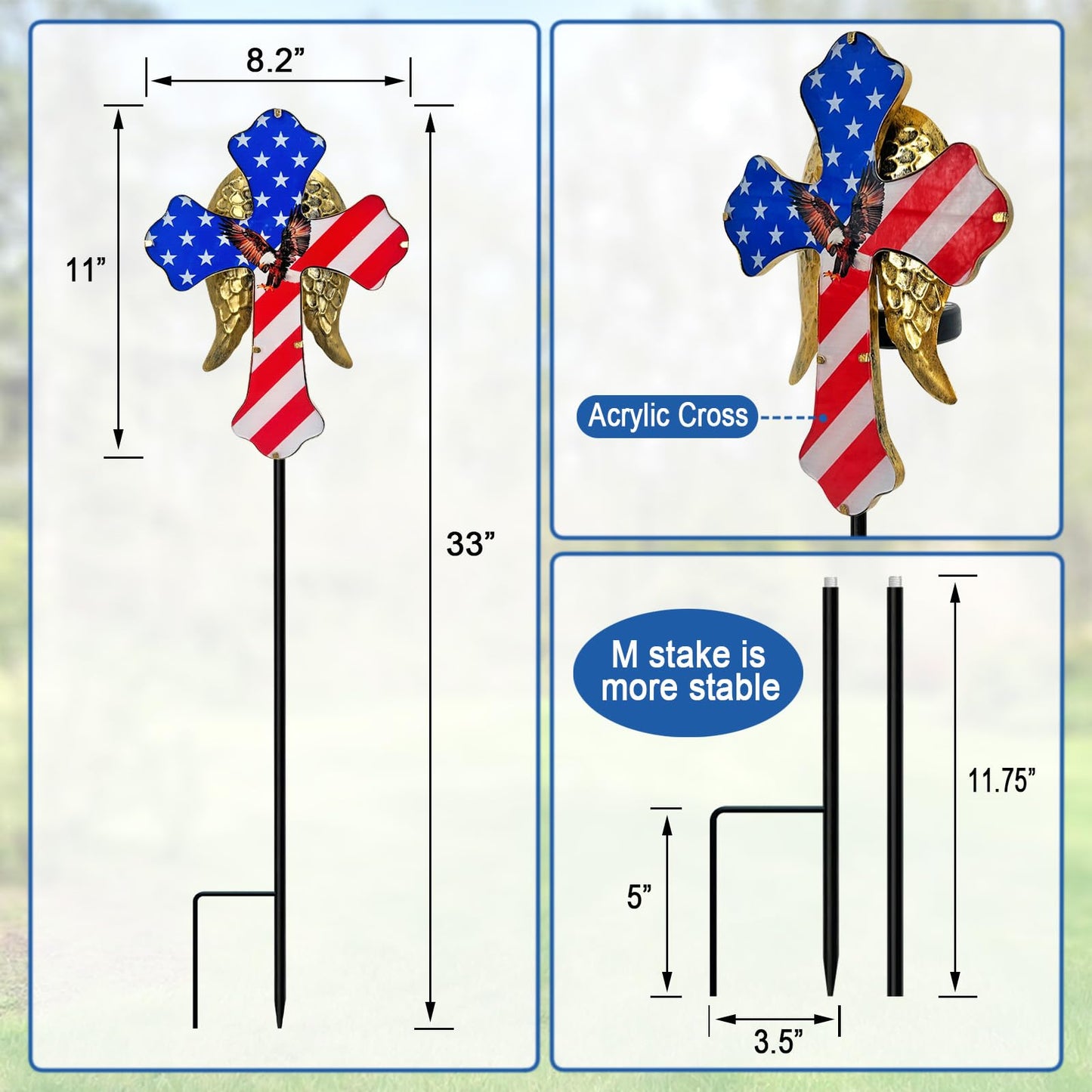 Hokfirm 4th of July Decorations Outdoor,Solar Cross for Cemetery Grave,Cemetery Decorations Yard Patio Decor,Patriotic Eagle Cross Solar Lights Outdoor Pathway,Lawn,National Day Remembrance Gifts