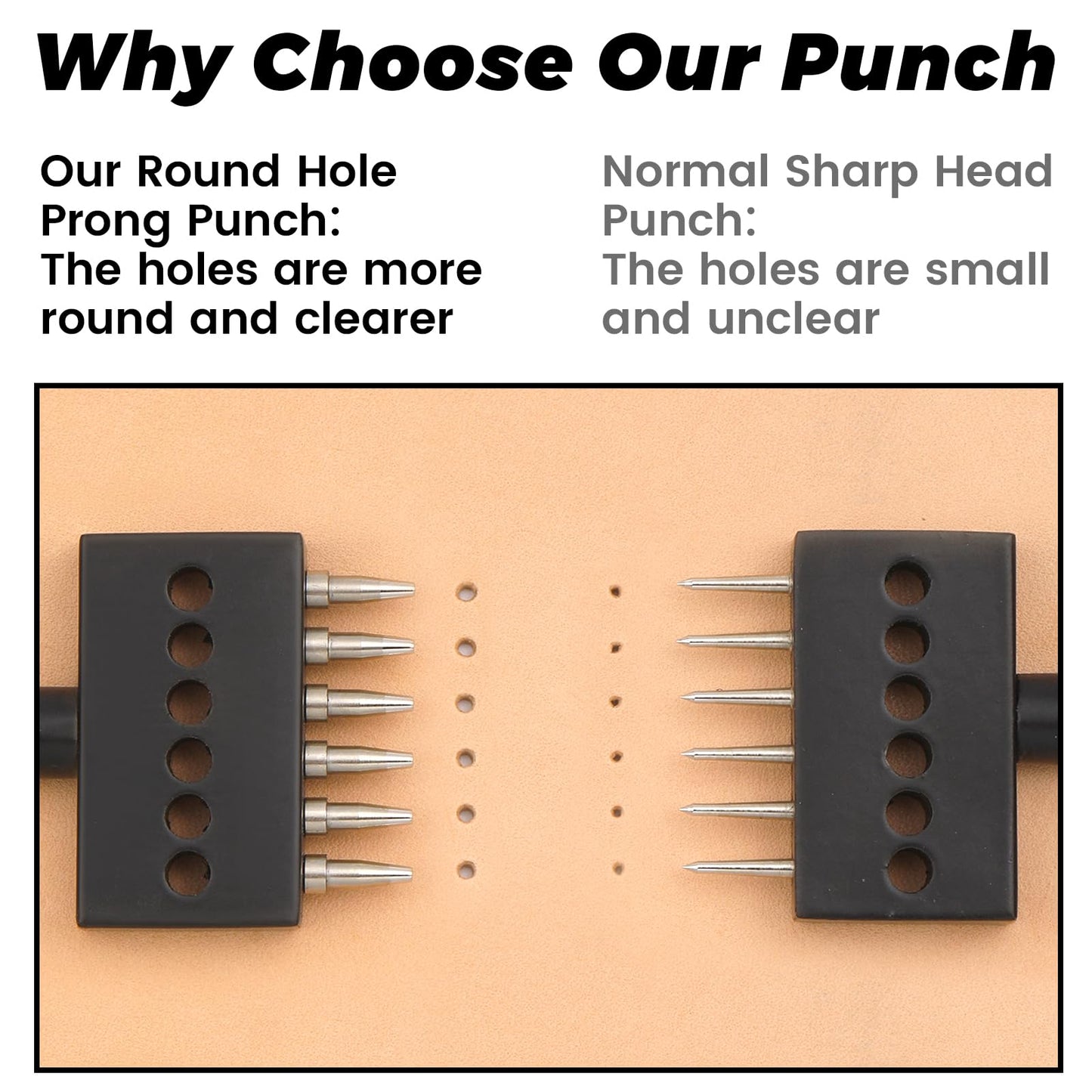 DIUDUS Leather Hole Punch, Prong Punch Tool 6mm 2/4/6 Lacing Stitching Punch, Round Hole Prong Stitching Chisel Set Leatherworking Tools for Leathercraft