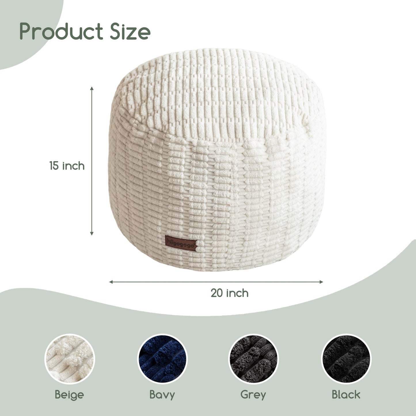 HIGOGOGO Pouf Ottoman Stuffed Round Modern Foam Filled Foot Rest Poufs for Living Room Chair Decorative 20 X 15 Inches Boho Relax Stool for Wedding Christmas Party, Beige