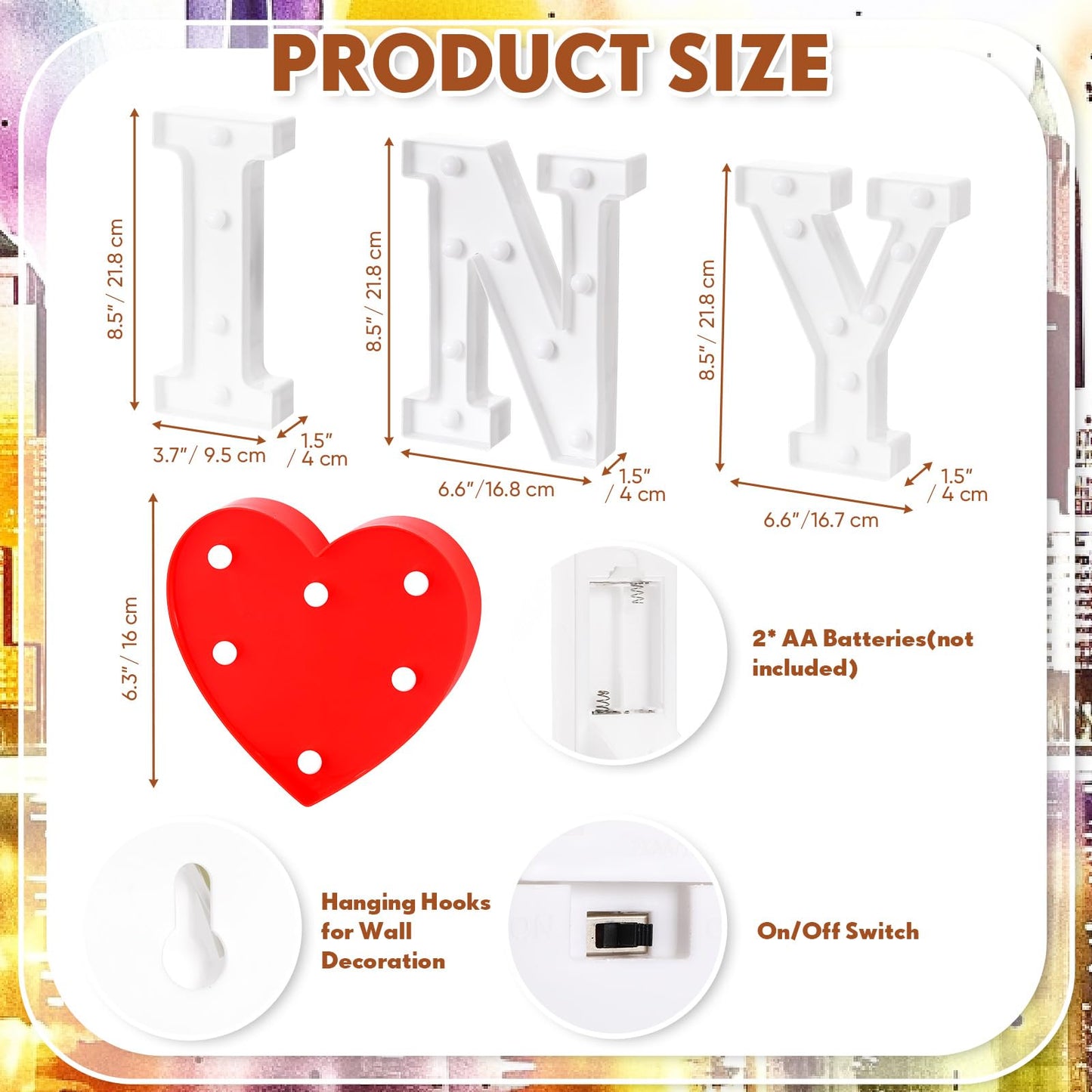 Ganeen New York Party Decorations I Love Ny Light up Letters LED Letters Sign for Nyc Theme Party Birthday Home Tabletop Decor Christmas Supplies Xmas Gift