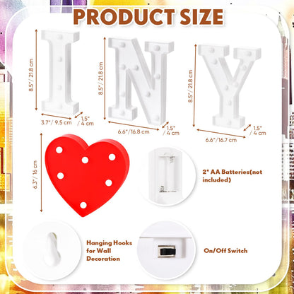 Ganeen New York Party Decorations I Love Ny Light up Letters LED Letters Sign for Nyc Theme Party Birthday Home Tabletop Decor Christmas Supplies Xmas Gift