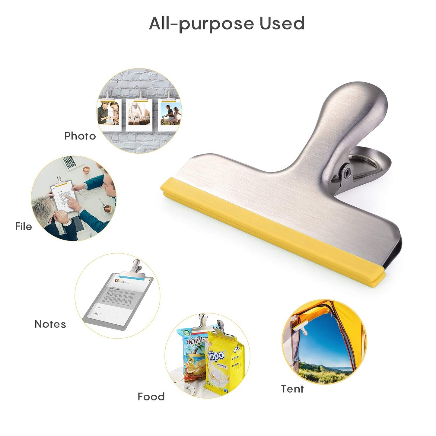 HOUSE AGAIN 12 Pack Stainless Steel Chip Bag Clips Covered with Silicone - NO More Sharp Edges - Color Coded for Food Bags - Air Tight Seal, Heavy Duty for Kitchen and Office, 3 Inches