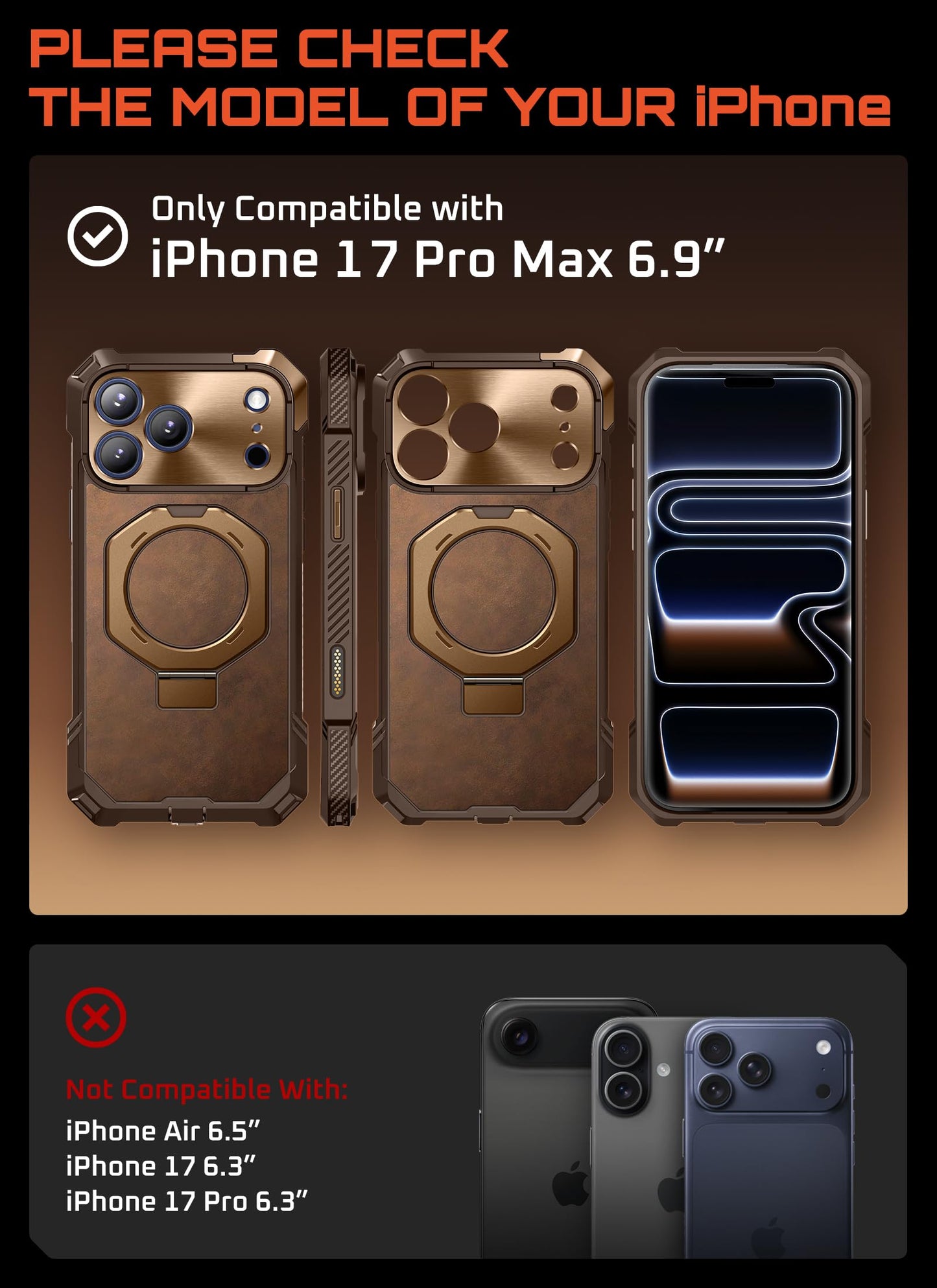 SUPCASE for iPhone 17 Pro Max Case with Kickstand (Unicorn Beetle Grip), [Camera Control Cover] [Compatible with MagSafe] [Military-Grade Drop Protection] Premium Leather Magnetic Phone Case, Brown