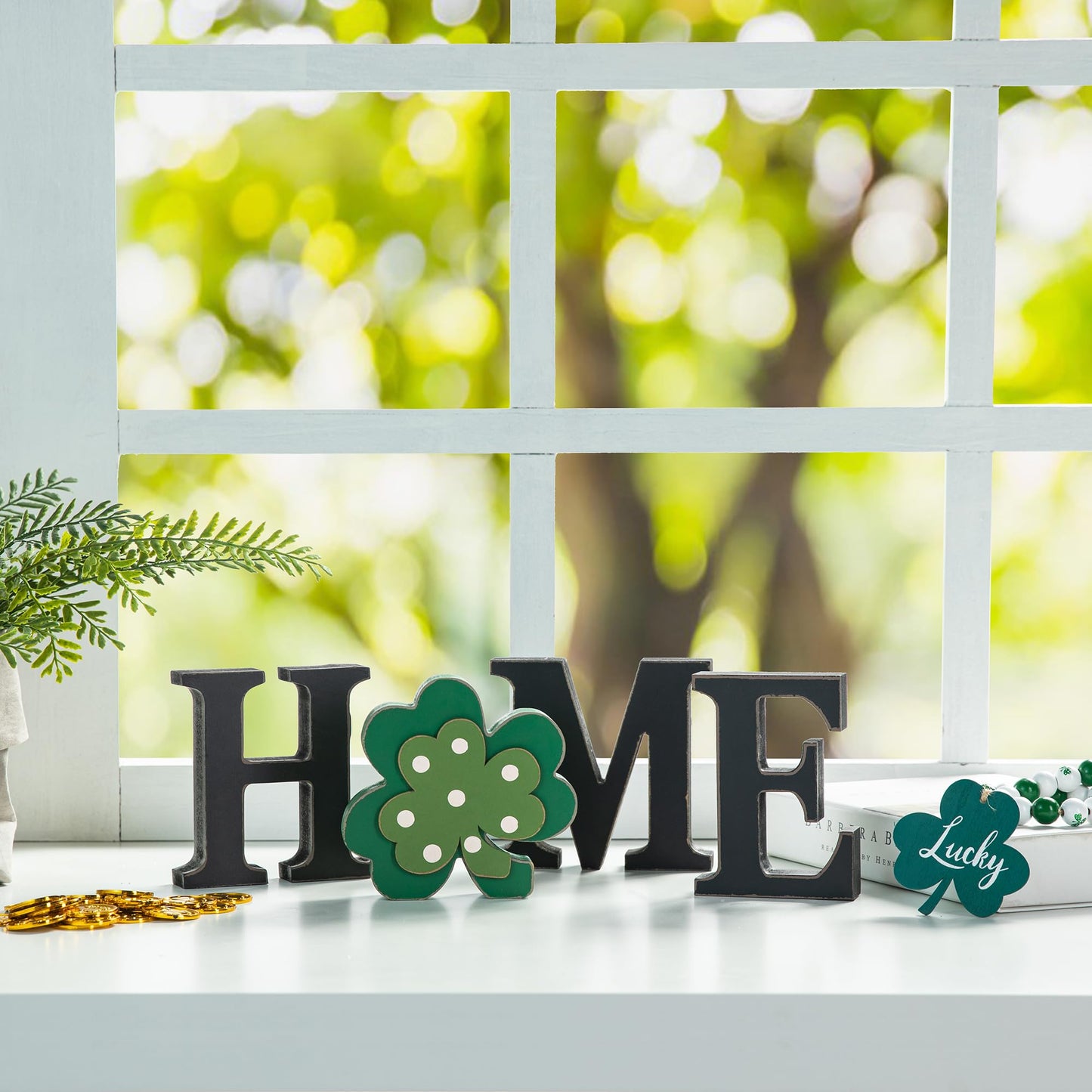 Glitzhome Interchangeable Home Table Signs with 13 Pcs Seasonal Icons, Wooden Changeable Home Sign for Holiday Decor, HOME Letter Sign Ornaments Set Interchangeable Holiday Decorative Shelf Blocks