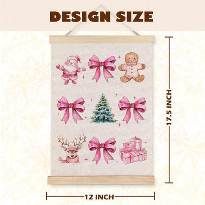 Coquette Pink Christmas Bow Gingerbread Wall Art, 12x16 Inch, With Wooden Poster Hanger for Home Office