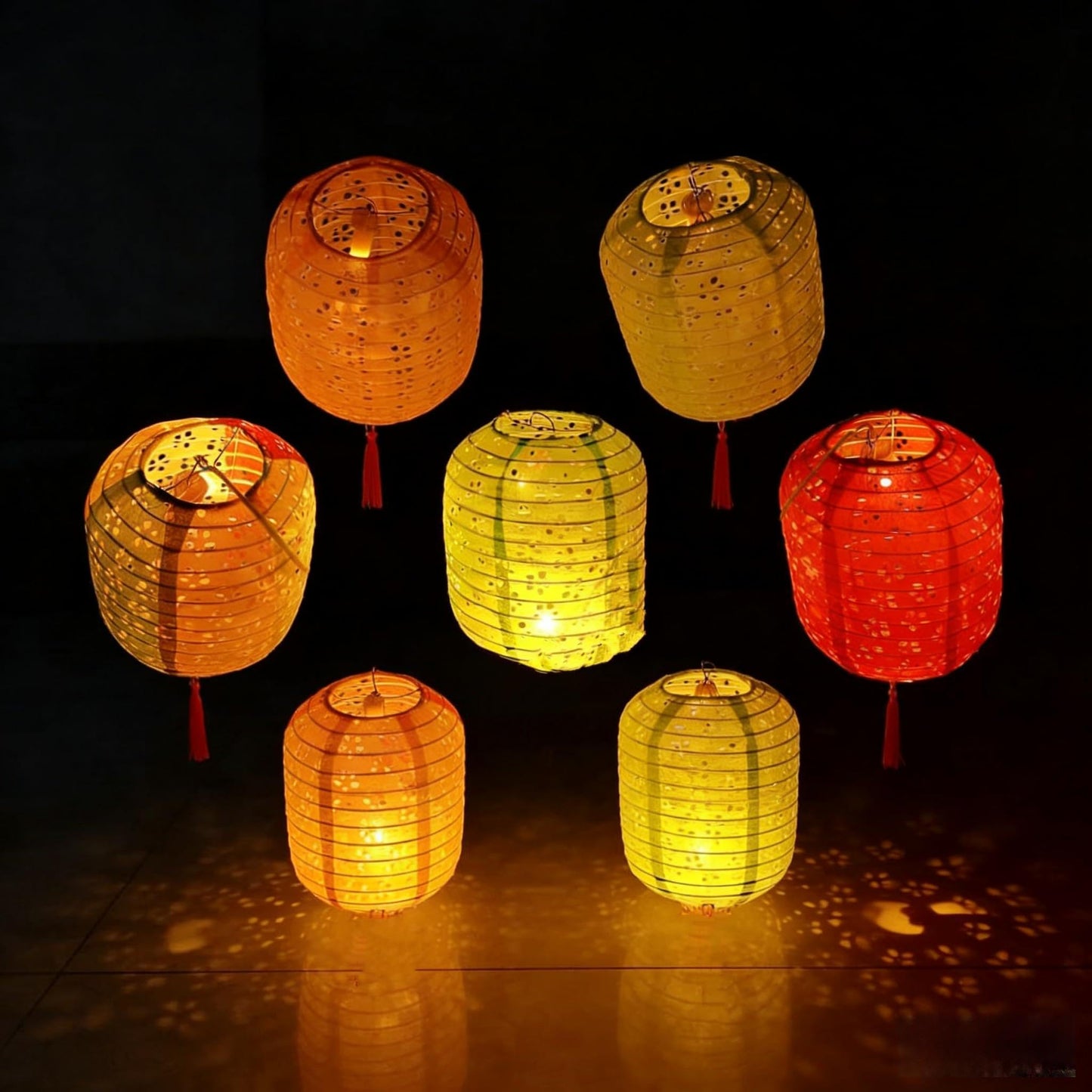 5PCS Paper Lanterns with LED Lights,Cute 6 Inch Lantern Vibrant Hanging Paper Lanterns Lamp with Sticks for Lunar New Year Spring Ceremony Wedding,Mid-Autumn Party Decoration