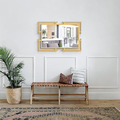 Large Decorative Wall Mirror, 24"x36" Gold Mirror for Bedroom, Tempered Mirror Wall Decor with Metal Frame for Living Room, Modern Farmhouse Mirror, Horizontal/Vertical