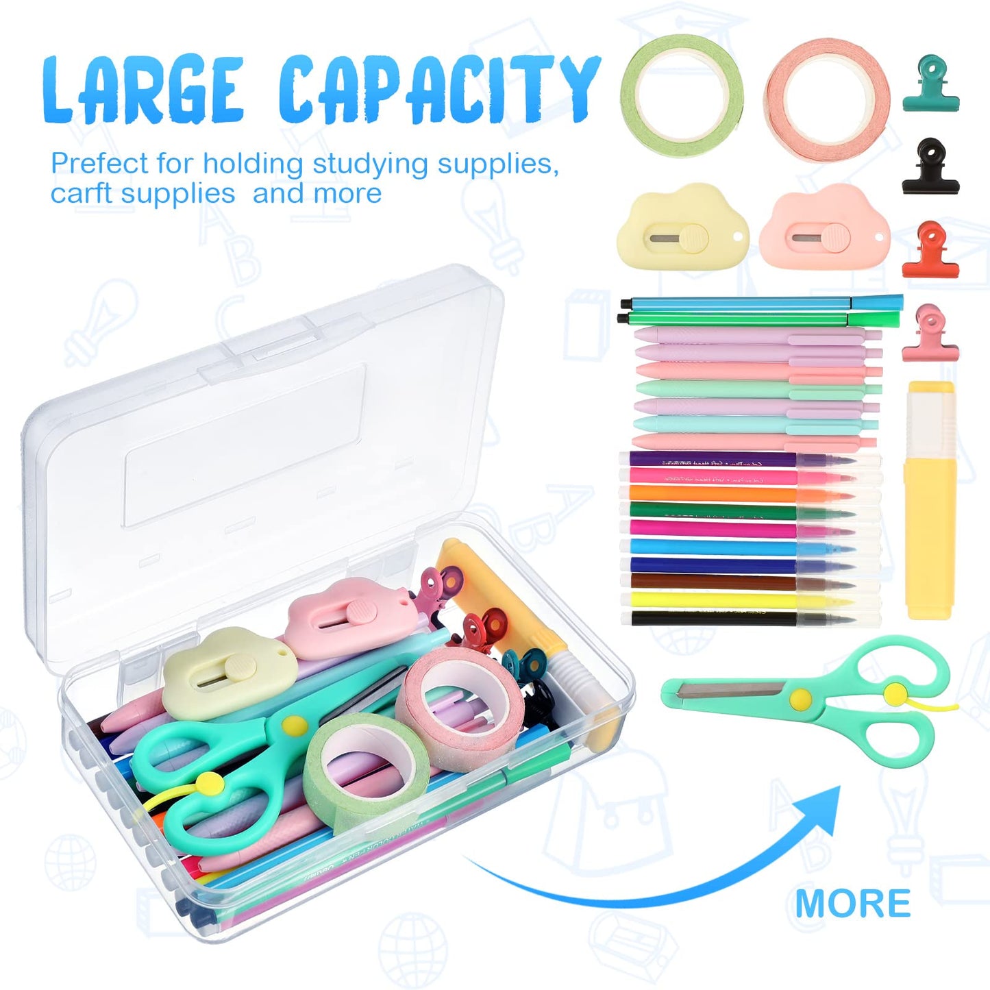 Leelosp 12 Pack Clear Pencil Boxes for School Bulk Plastic Pencil Case with Lid Hard Large Crayon Storage Box Stackable Classroom Stationery Organizer School Supplies for Adult(Clear)