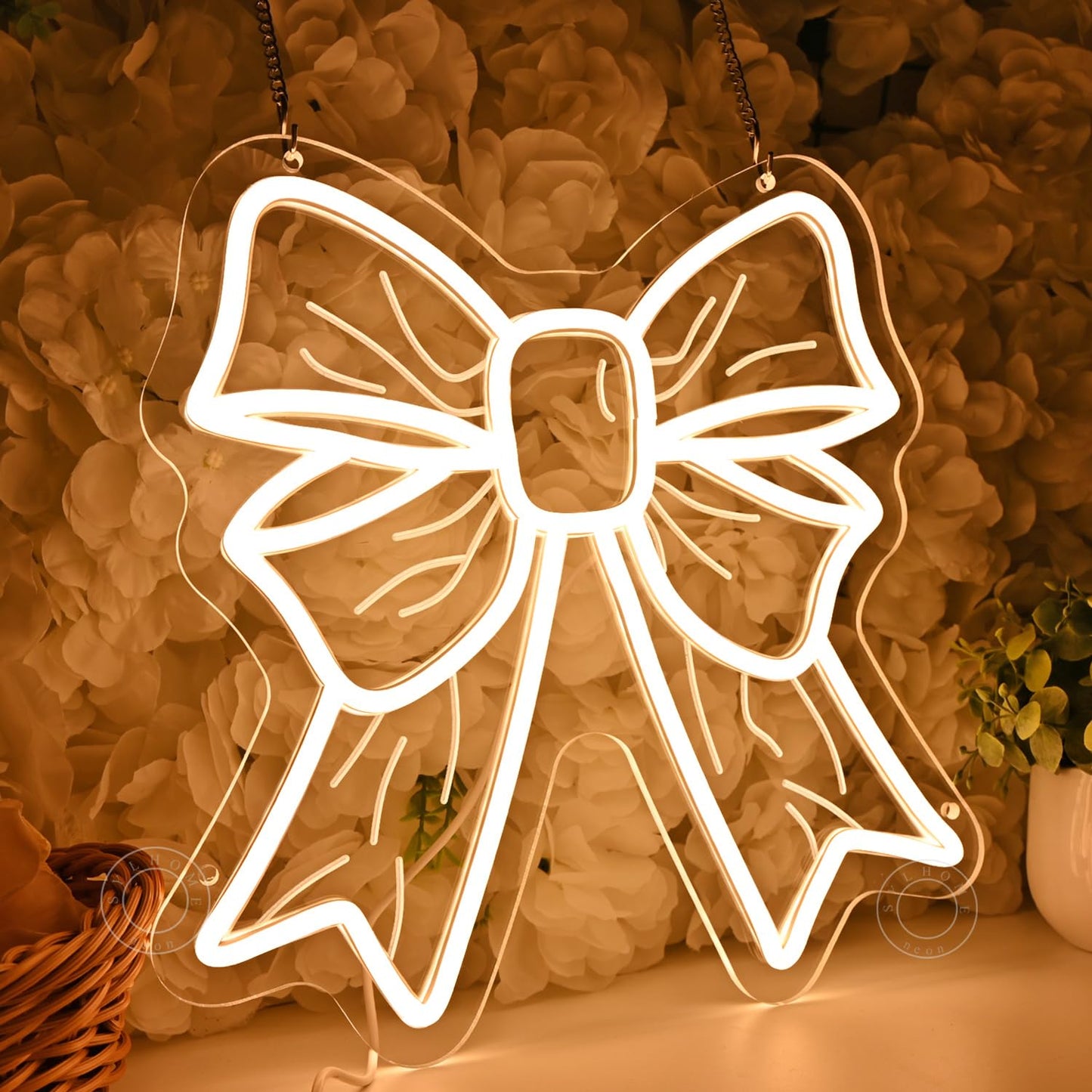 SYLHOME Bow Led Neon Light Sign Cute Girls Kids Bedroom Nursery Game Room Wall Sign Decor Beauty Salon Wedding Birthday Party Backdrop 11.8" X 11.8" USB