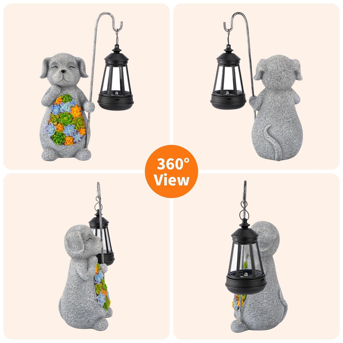 Solar Dog Garden Statue with Lantern – Waterproof Resin Outdoor Decor for Yard, Lawn, Flower Bed, Backyard, Front Yard, Patio, Balcony – Gift for Dog Lovers