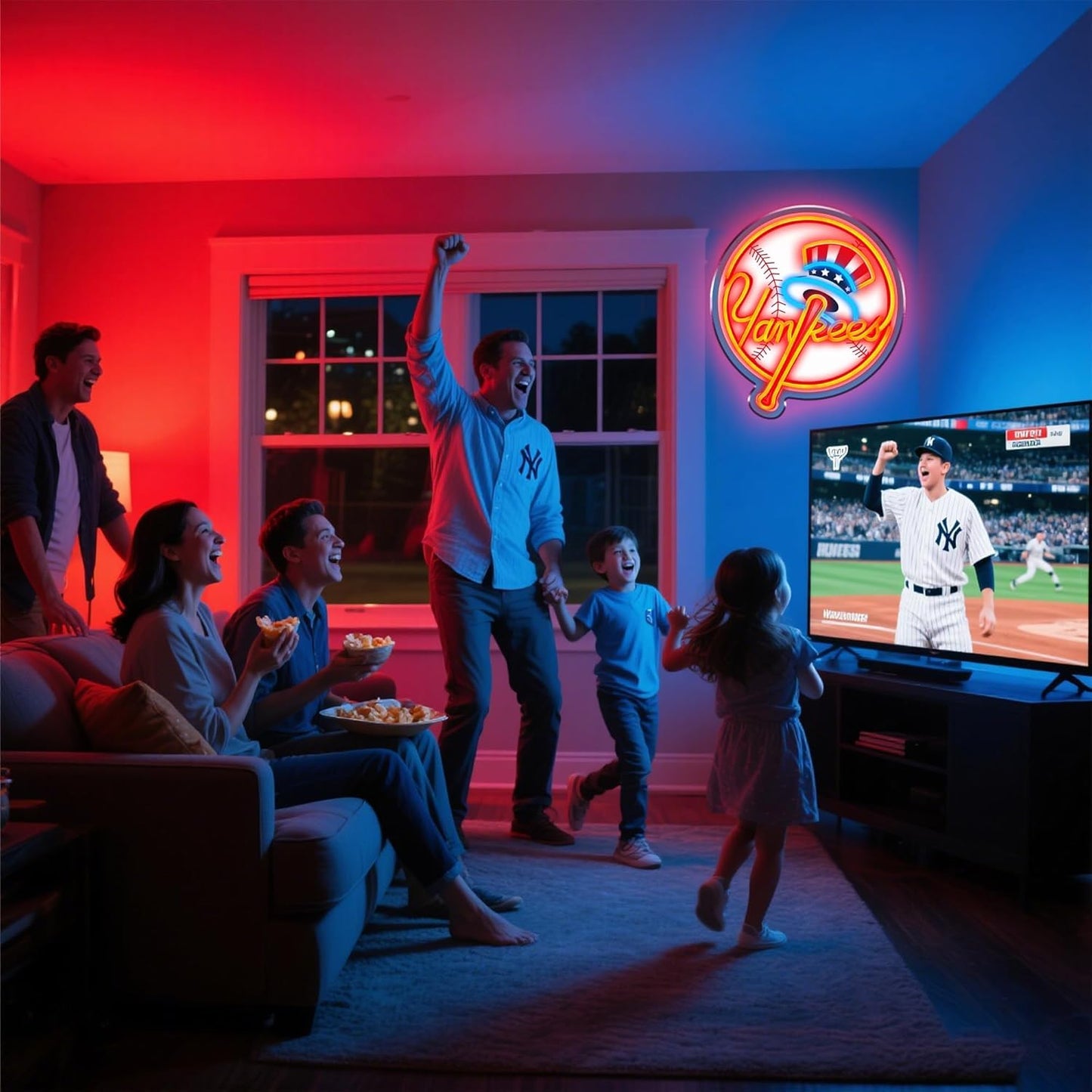 NY Baseball Neon Sign, New York Cool Light Up Dimmable NY Team Logo Hanging Led Neon Sign for Wall Decor, Bedroom, Party, Man Cave, Bedroom, Game Room Deco, Birthday Christmas Gift for Boys Fans (Red)
