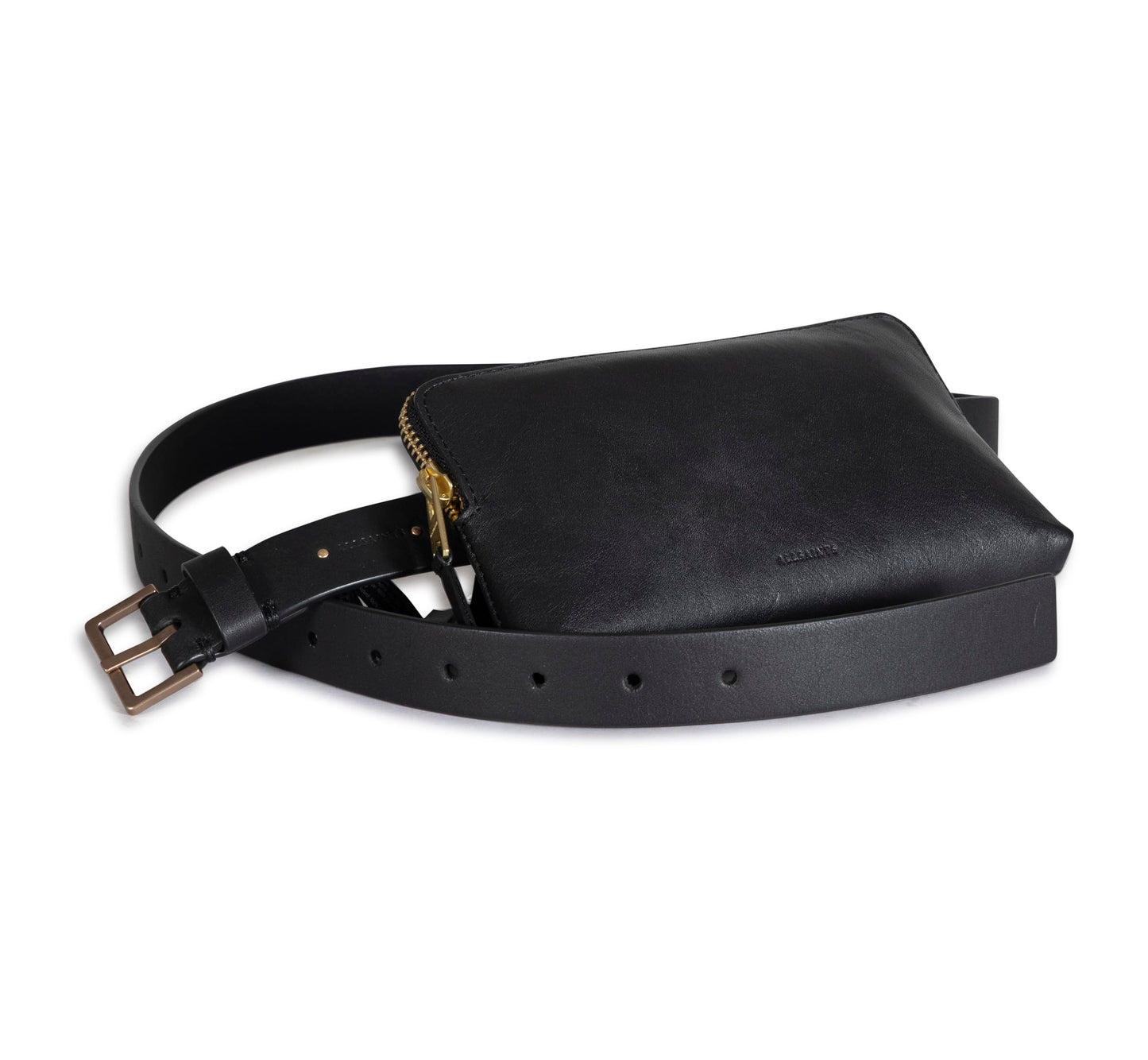 AllSaints Women's Leather Zip Belt Bag, Removable Zip Pouch for Hands-Free Carrying, 25 MM, Large/X-Large, Black
