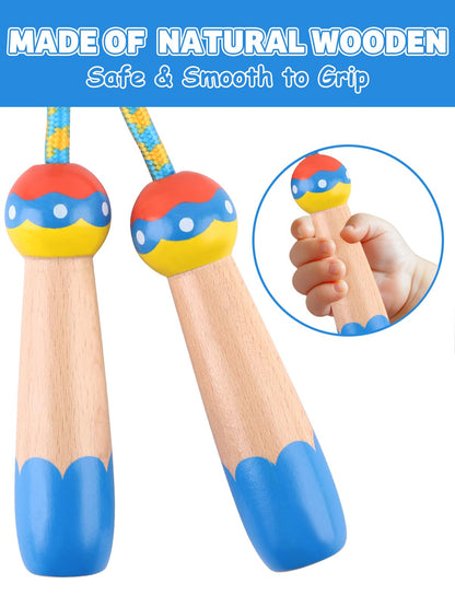 Jump Rope for Kids, Lorvain Adjustable Skipping Rope, Kids Jump Ropes with Wooden Handle for Girls Boys, Weighted Jumping Ropes for Fitness Workout Exercise Outdoor Fun Activity