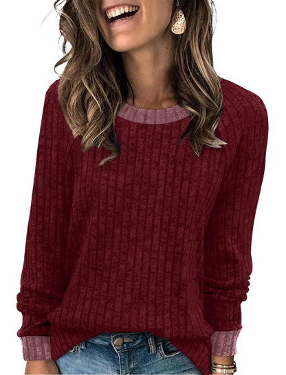 WIHOLL Long Sleeve Shirts for Women Lightweight Sweaters Fall Outfits 2025 Color Block Winter Clothing Dressy Casual Soft