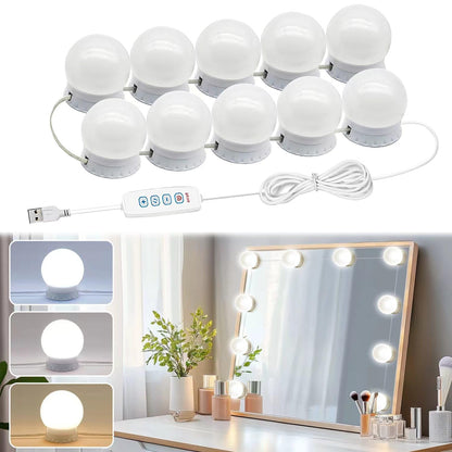 LED Vanity Mirror Lights, Hollywood Style With 14 Dimmable Bulbs, Adjustable Color & Brightness, USB Cable, Stick-on for Makeup Table Dressing Room