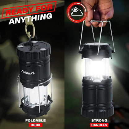 Xynover 4-Pack Solar Camping Lanterns - Rechargeable LED with USB/Solar/AA Battery | Magnetic Base & Hanging Hook | Collapsible, Waterproof for Emergency, Hiking, Power Outages