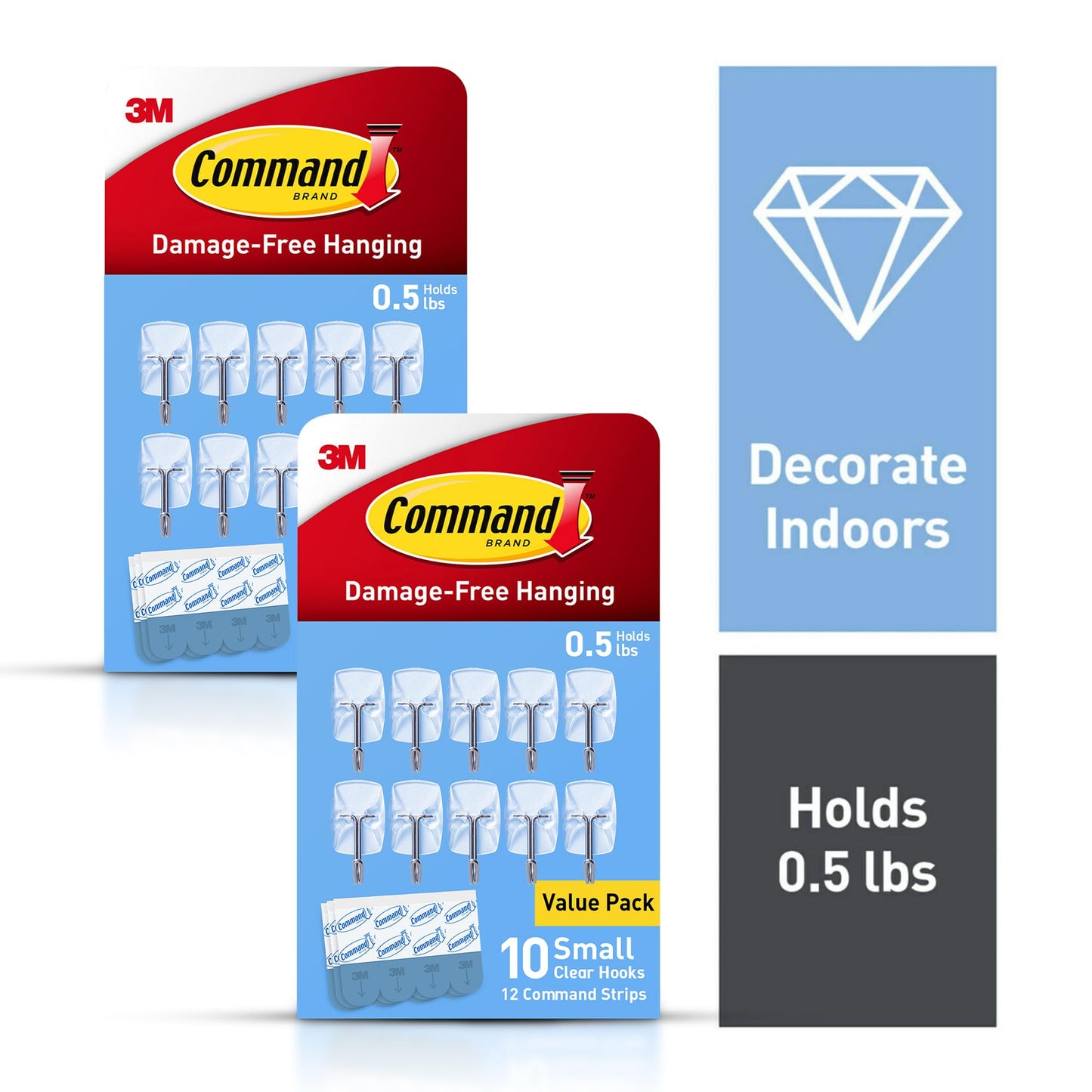 Command Small Clear Wire Toggle Hooks, 20 Wall Hook and 24 Strips, Damage-Free Hanging with Adhesive, Great for Hanging, Organization and Storage, Holds up to 0.5 lb