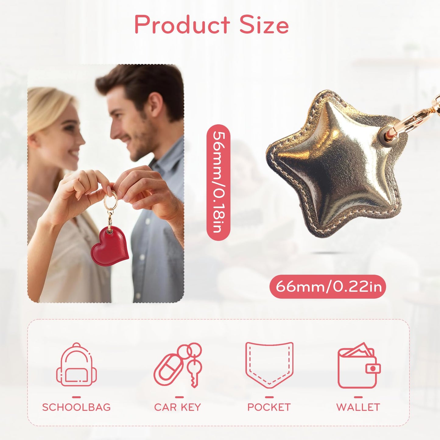Leather Charm Keychain Holder Case Compatible with AirTag,Cute Protective Star-Shaped Cover with Luxe Ring Clip,Finder GPS Tracker Case for Wallet Keys,Bag,Pets(Golden)