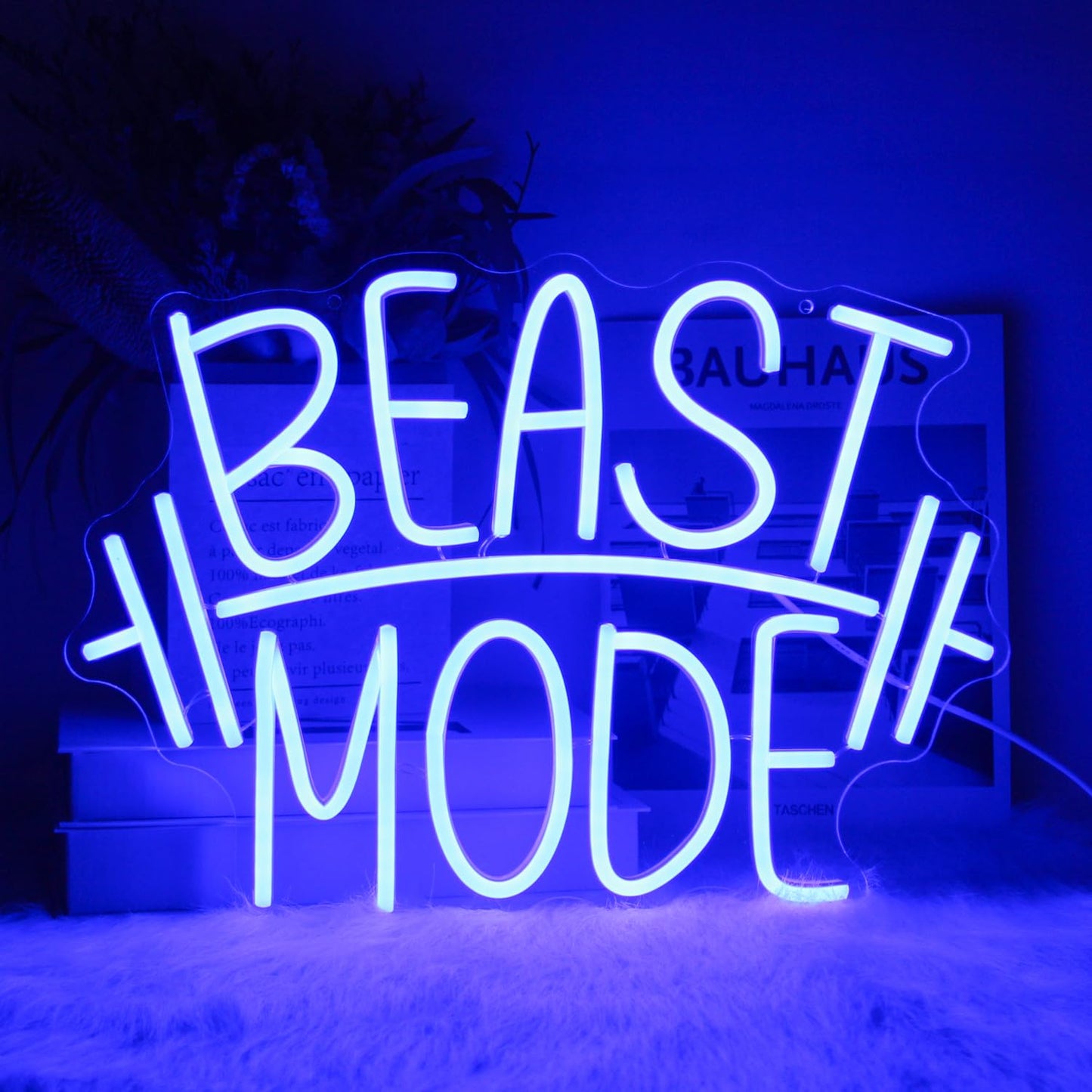 CKTBLEY Beast Mode Neon Sign Blue Letter Neon Gym Signs Motivational Wall Art Gym Decor Barbell LED Neon Lights Signs Dumbbell Neon Light for Bedroom Gym Sports Room Man Cave Decor