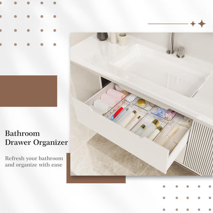 Criusia Drawer Organizer, 10 Pack Large Clear Plast Set, 3 Size Versatile Bathroom and Vanity Organizer Trays, Storage Bins for Makeup, Bedroom, Kitchen Utensils
