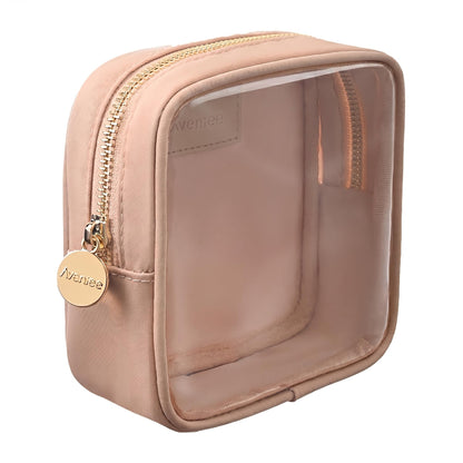 Aveniee Small Clear Makeup Bag, Mini Makeup Bag for Purse Organizer, Cosmetic Bag Travel Zipper Pouch for Women, Cute Car Accessories for Skincare Lipstick Essentials-Sand