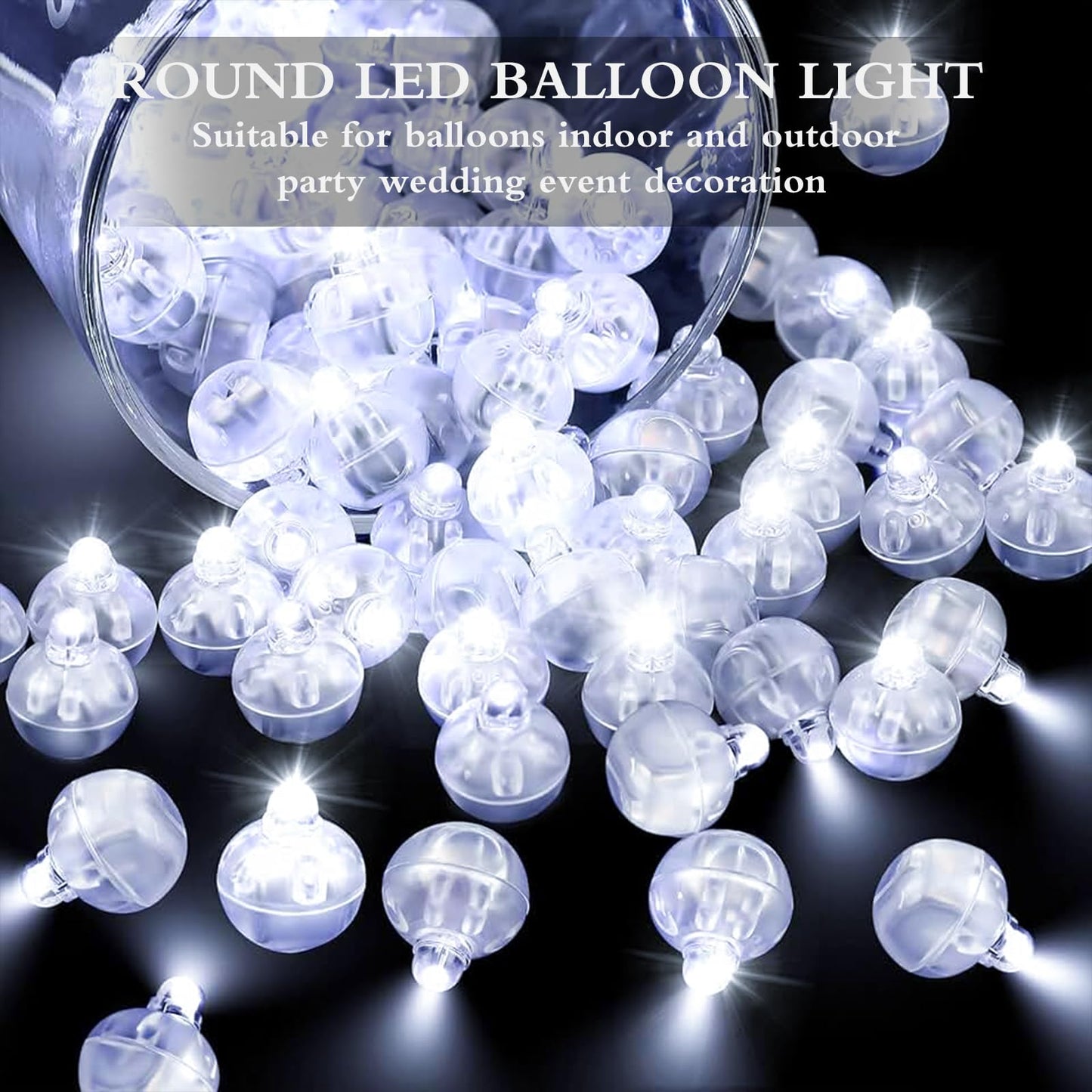 FWYWNL 100pcs Balloon Lights,Round LED Ball Lamp for Latex Balloon Paper Lantern Party Wedding Festival Christmas Halloween Decorative，Long Standby Time Waterpro of Mini Light (White)
