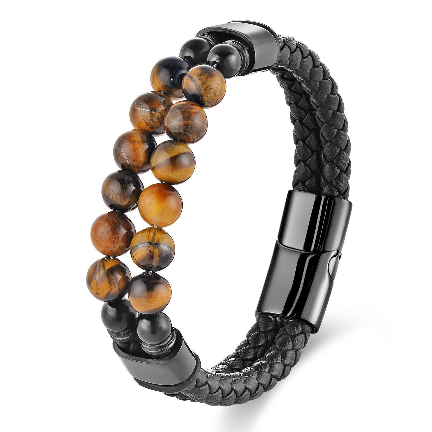 Genuine Leather Bracelet for Men - Stackable Bracelets Best Gifts for Him, Husband, Dad, Boyfriend | Birthday Gift, Fathers Day Present, 316L Surgical Stainless Steel Clasp, Fits Wrists 7.8"-8.3"