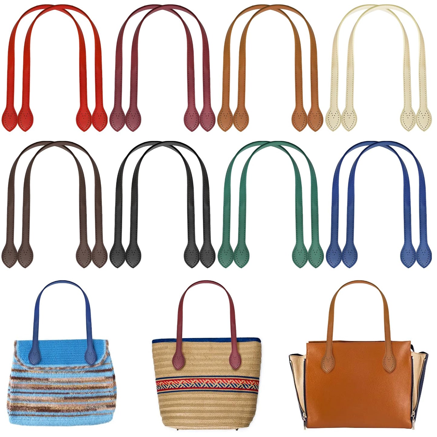 Jucoan 16 Pack 23 Inch PU Leather Purse Straps, 8 Colors Sewing on Shoulder Bag Strap Handle Replacement for DIY Crocheted Bags HandBag Purse Wallet Making Repairing