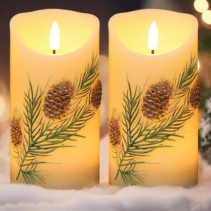 Pinecone LED Candles with 6H Timer, flameless Candles with Flickering Flame, Waxy Pillar 2 Pack Flickering Acorn Decor Woodsy for Fall Christmas Decor (3 inches x 5.7 inches)