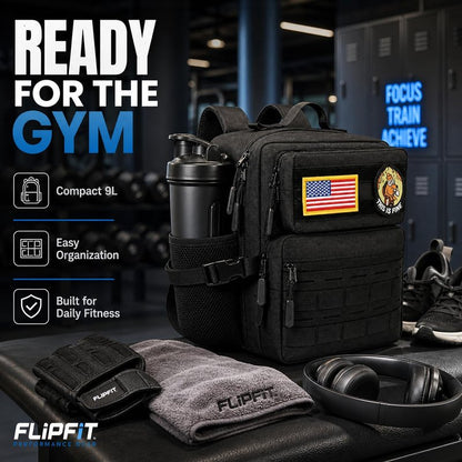 flipfit 9L Mini Tactical Backpack Small Military Gym Bag for Men Women Molle Daypack Camping Backpack with Patch (Black)