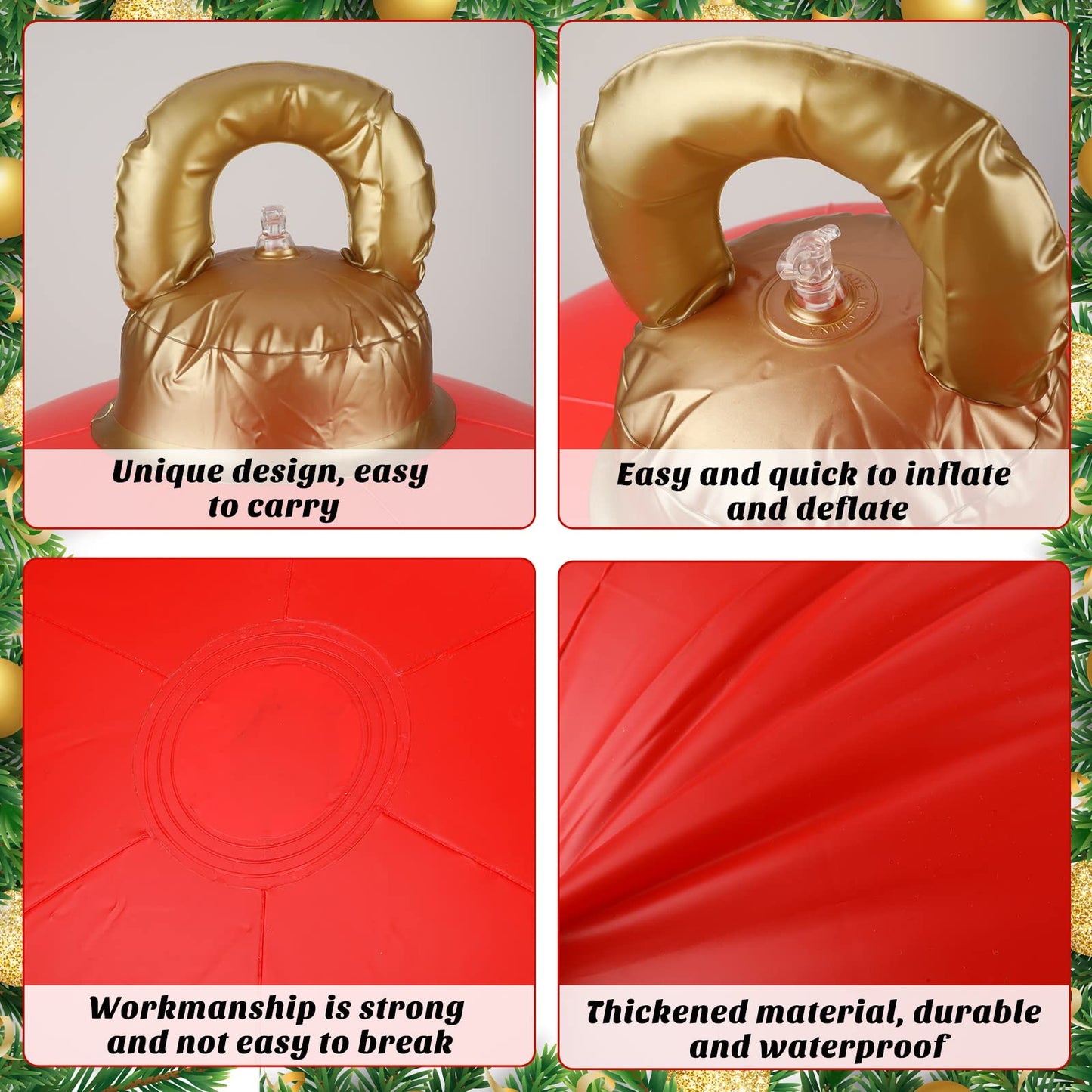 2 Pieces 32 Inch Giant PVC Inflatable Christmas Decorated Ball Ornaments Outdoor Large Xmas Blow Ball Decorations for Christmas Themed Party Ornaments(Solid,Red)