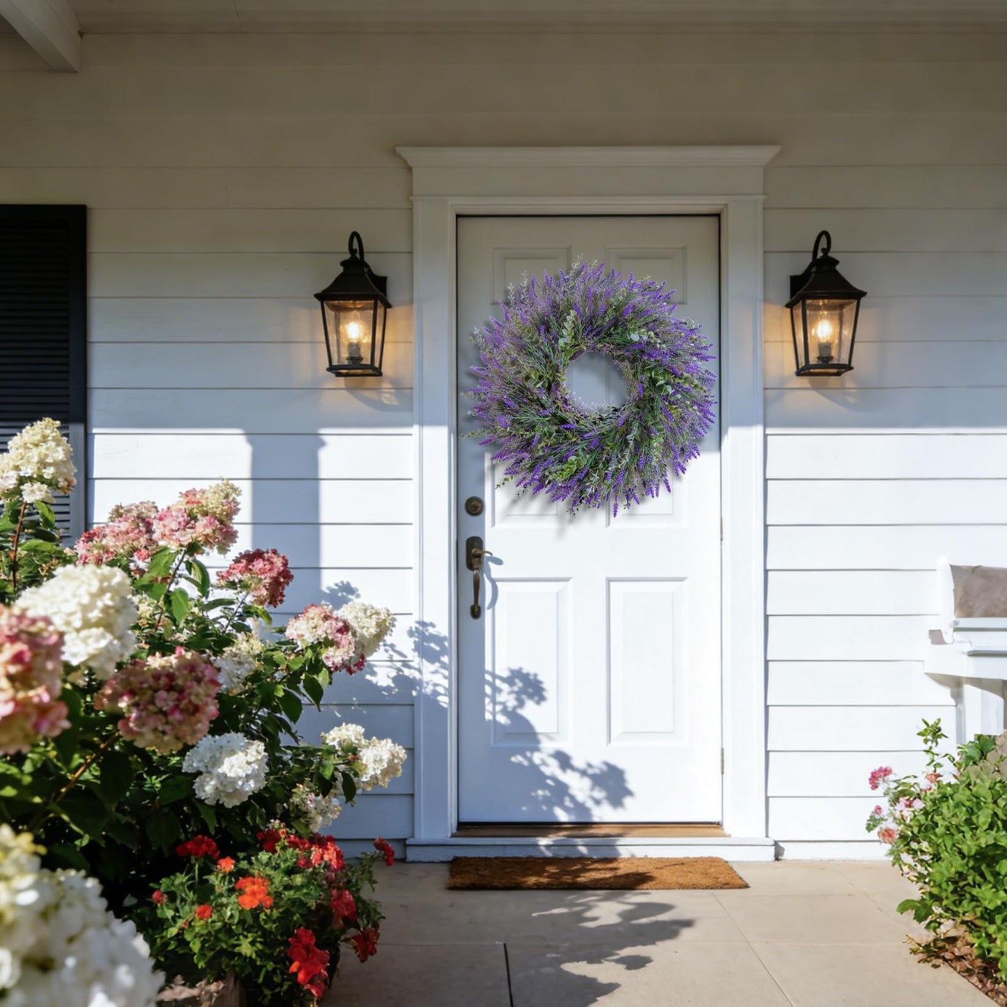 26'' Lavender & Eucalyptus Wreath for Front Door, Window - Artificial Eucalyptus Leaves Greenery Outdoor Wreath for Wedding Farmhouse Porch Wall Room Home Decor (Purple)