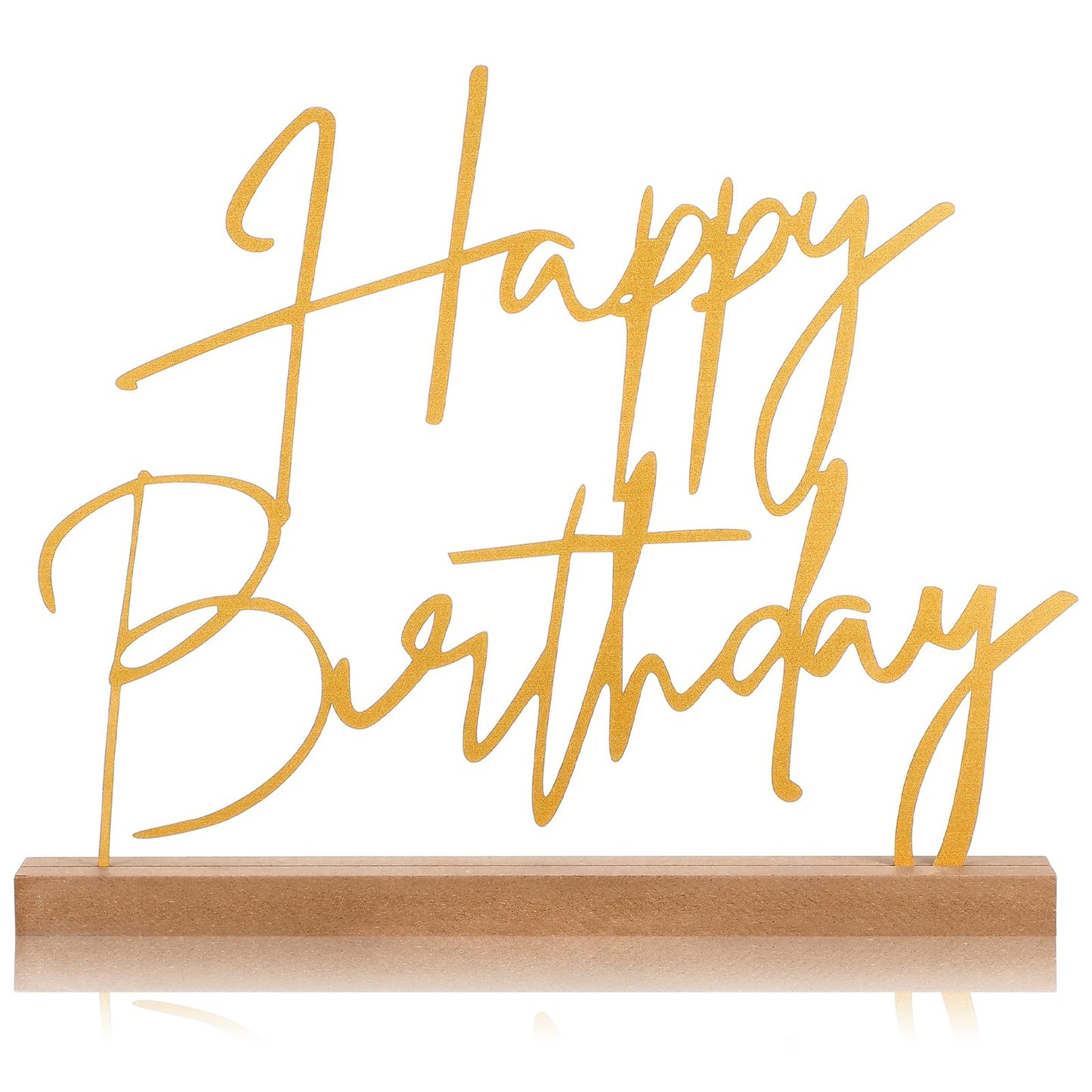 Yaocom 13.78 Inch Happy Birthday Table Sign Happy Birthday Metal Letter Decor Freestanding Tabletop Decoration with Wooden Base for Home Tiered Tray Centerpiece Mantel Shelf Fireplace Office