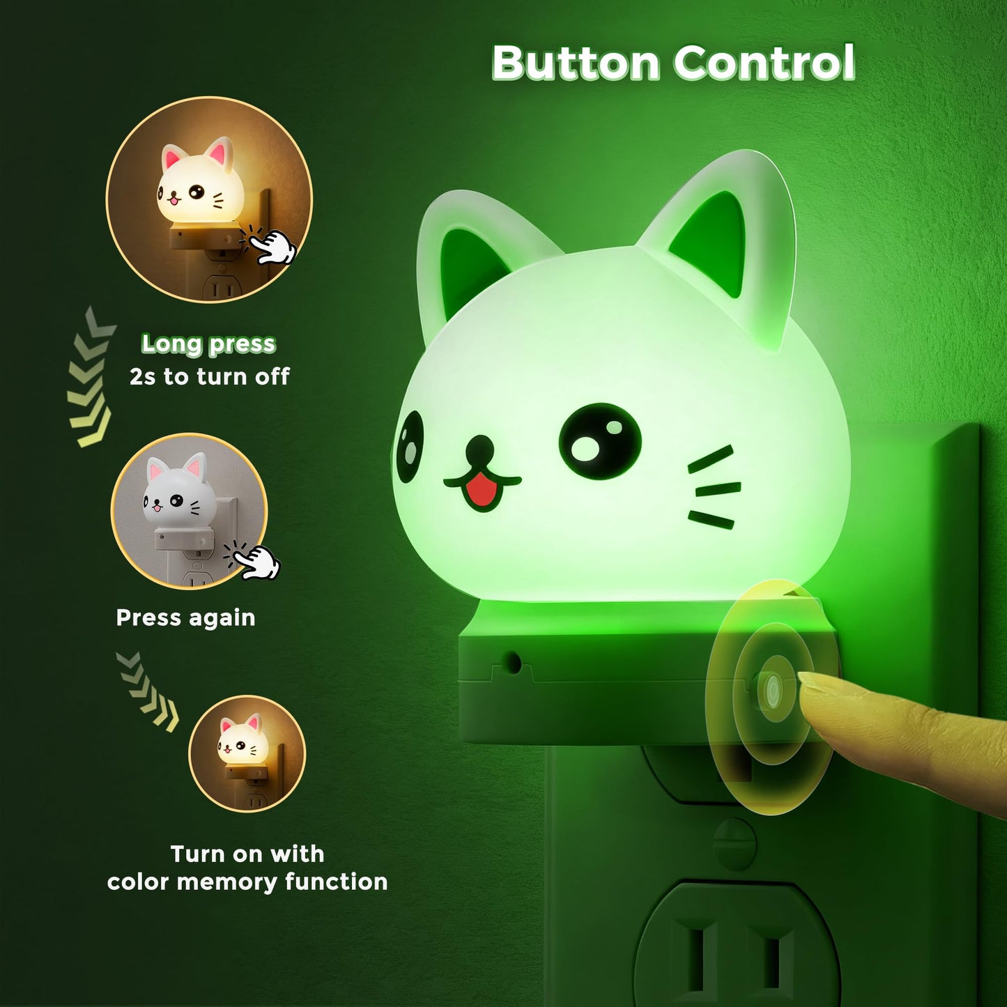 L LOHAS LED Plug in Night Light for Kids,2-Pack 3D Cute Cat Night Lights with Dusk to Dawn Sensor, RGB+Soft White 3000K Cat Night Light,Christmas Birthday Gift Nightlight for Kids,Room Decor