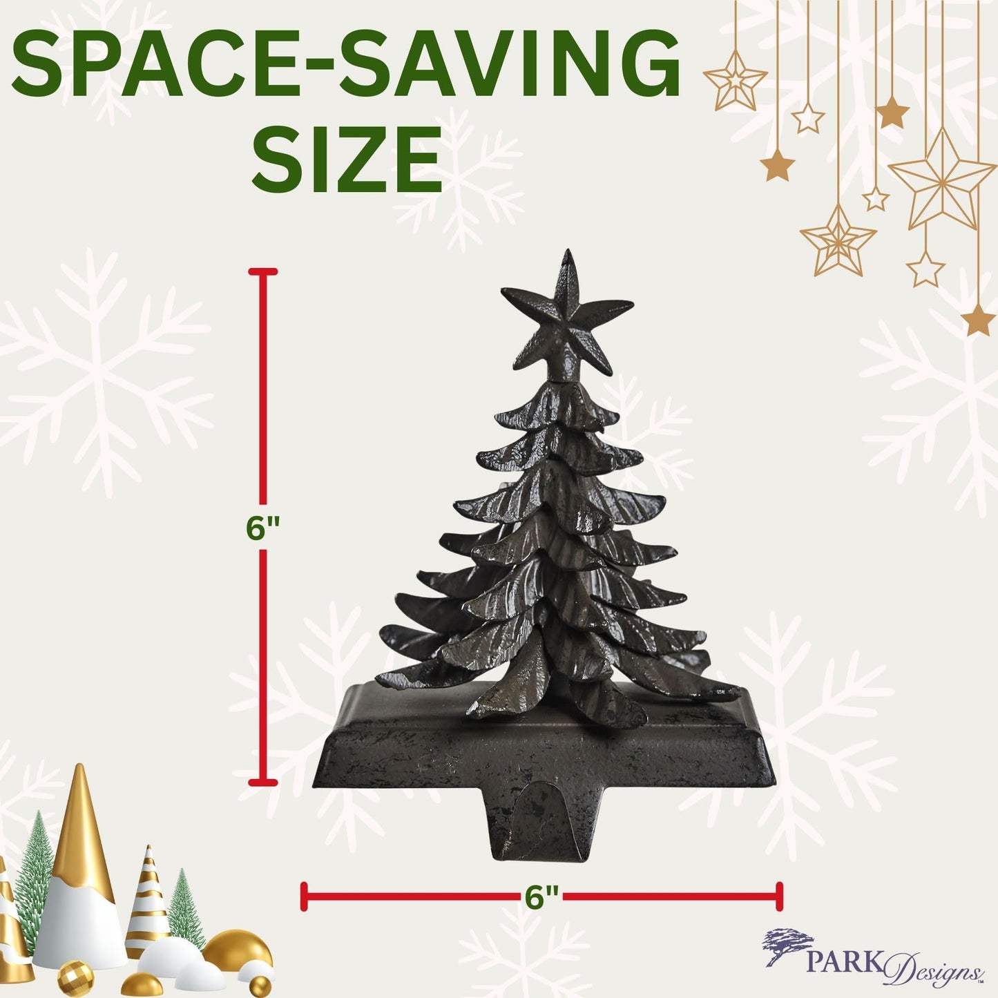 Park Designs Christmas Tree Stocking Hanger Set of 2 | 6" x 0.5" x 6" Cast Metal Mantel Hooks | Iron Finish Holiday Stocking Holders | Rustic Fireplace Décor for Farmhouse or Lodge Christmas Displays