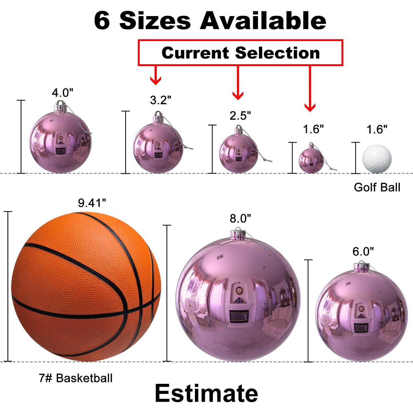 Bubblegun Pink Christmas Ornaments - Christmas Tree Decorations Shatterproof Hanging Balls for Birthday Wedding Holiday Decor Set of 36pcs, Multi-Sizes(1.6",2.5",3.2")