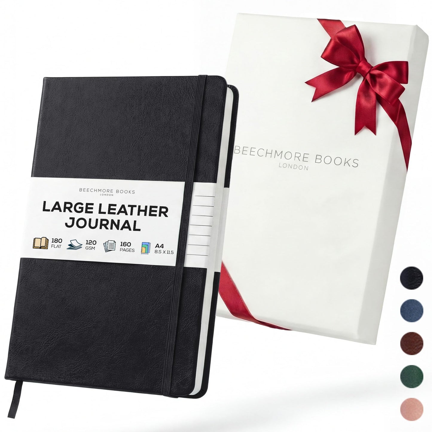 BEECHMORE BOOKS Large Lined Journal Notebook, 8.5" x 11.5" (A4) Hardcover Vegan Leather Executive Diary for Work, Thick 120gsm Paper, Lay-Flat Binding, Gift Box