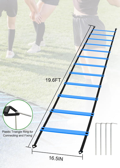 Panykoo Speed Agility Training Equipment Set - 20ft Agility Ladder, 10 Disc Cones, Resistance Parachute, 5 Resistance Bands & Carry Bag | Football Soccer Basketball Fitness Drills for Kids Adults